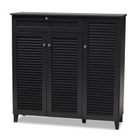 Baxton Studio FP-05LV-Dark Grey Coolidge Modern and Contemporary Dark Grey Finished 11-Shelf Wood Shoe Storage Cabinet with Drawer